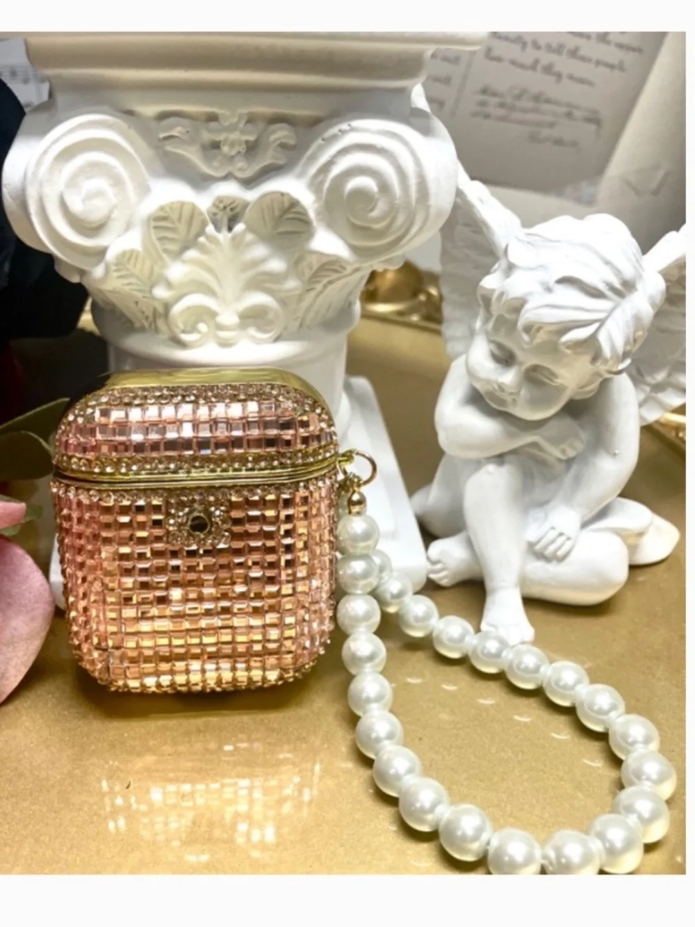 3 items.AirPods 1/2 luxury Rhinestone bling case with pearl chain